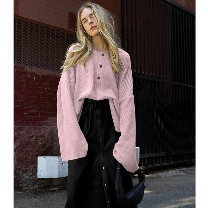 AEL Wool Blend Pullover Loose Casual Knitted Sweater Side Split Women's Top Lace Up Trousers Knitted Loose Pants Spring 2020