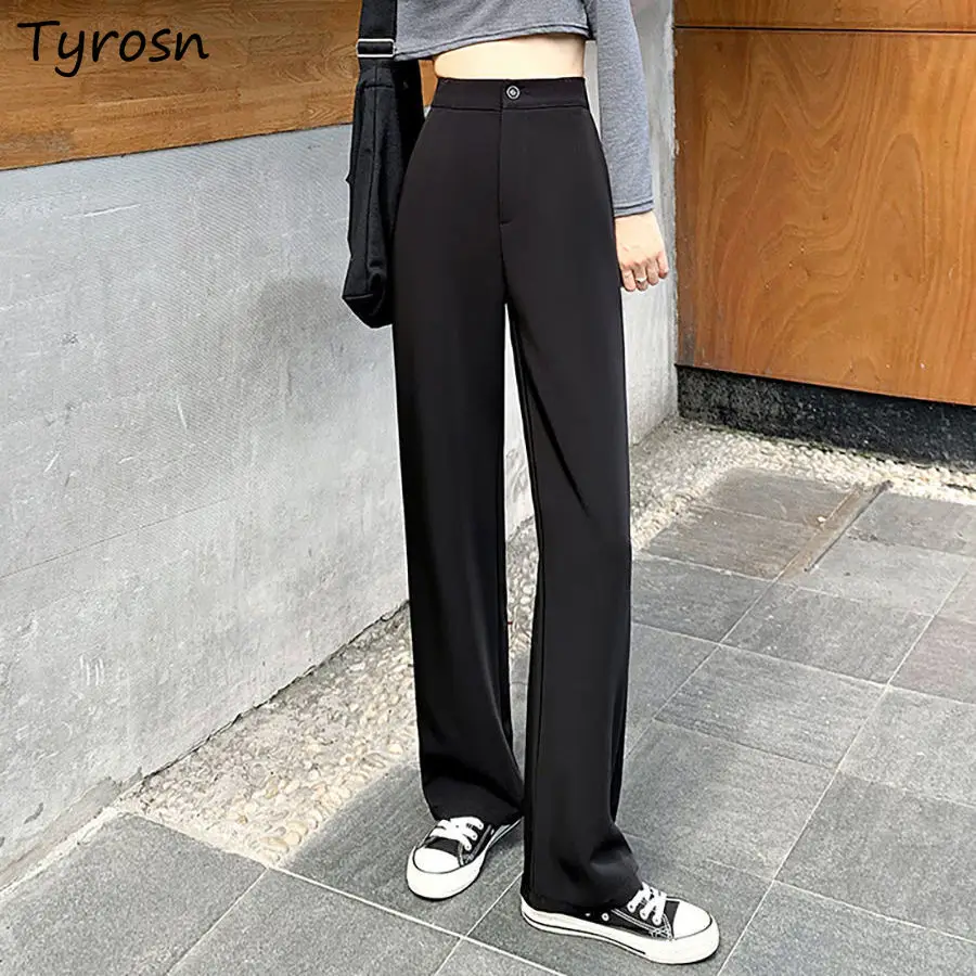 

Casual Pants Women Empire Straight Pant All-match Black Elegant Zipper Fly Baggy Mopping Office Ladies Stylish Trousers Ulzzang