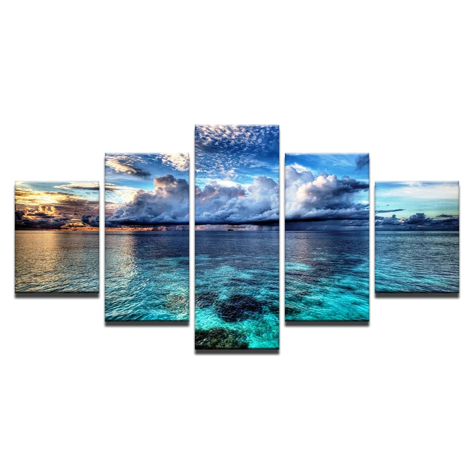 HD печать на стене современные картины холсте искусство 5 шт. закат Светящийся