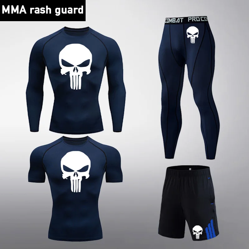 Мужской компрессионный комплект с черепом Рашгард Для MMA мужская спортивная
