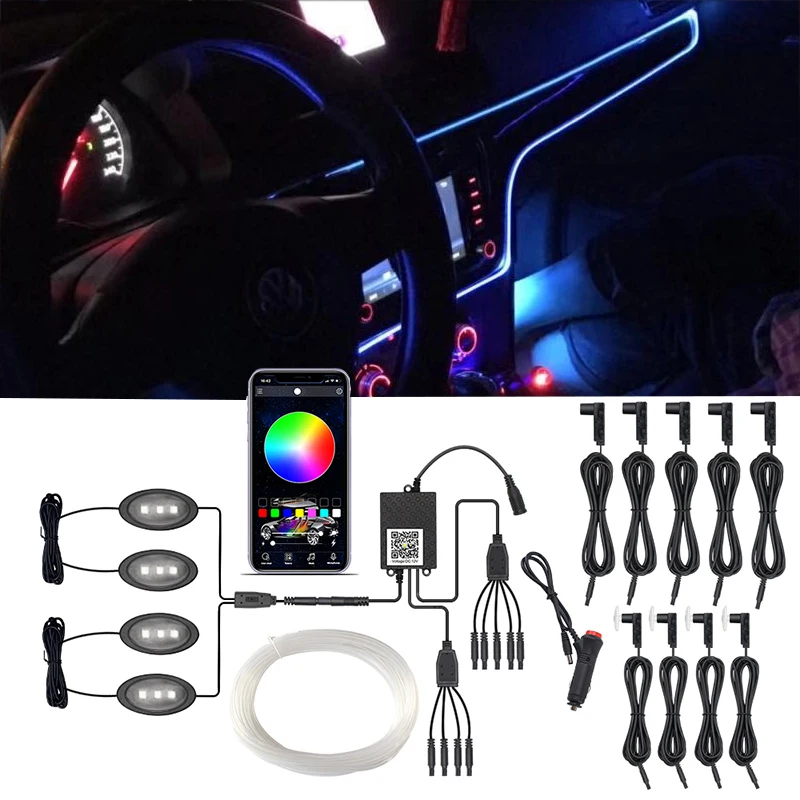 

Car Atmosphere Decorative Lighting with App Control Flexible Car Interior Light LED Fiber Optic Strip Ambient Multiple Mode Lamp