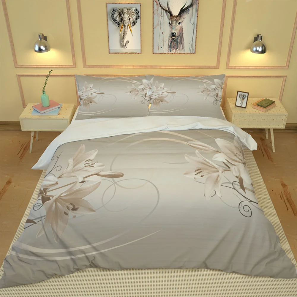 

Bedding Sets Simple lily flower bedding 3d Bedding Set Duvet Cover Set Pillowcase Single