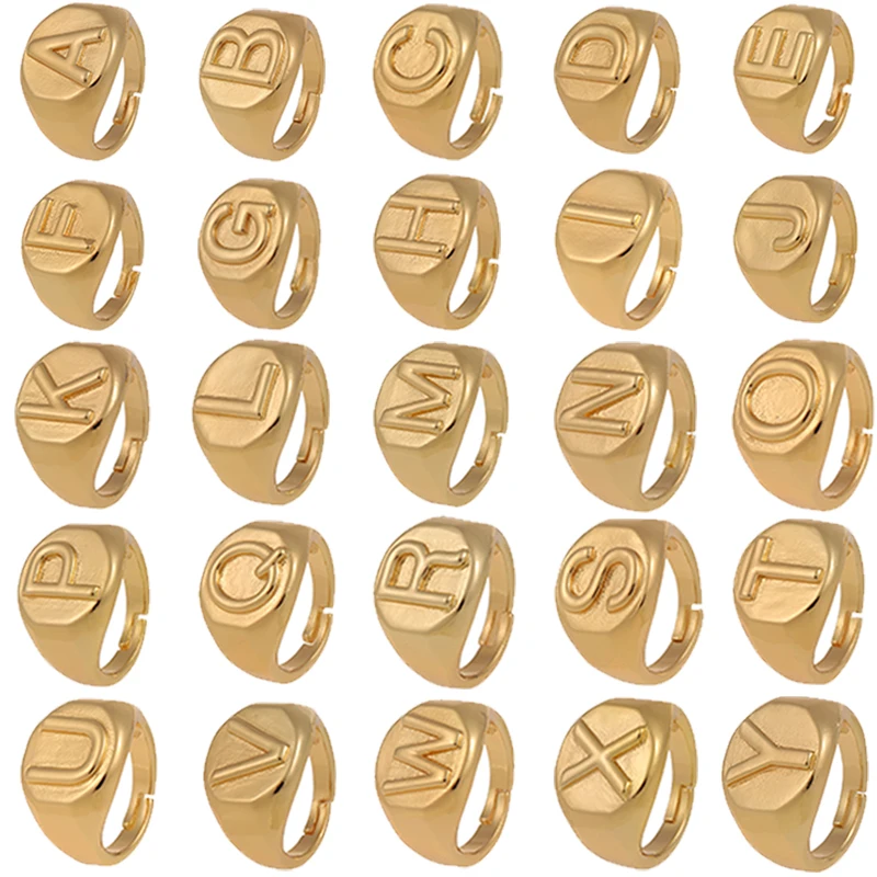

2021 New A-Z Initials Letter Name Open Ring Hip Hop Style Personalised Gold Color Signet Jewelry Unisex Trendy Party Gift