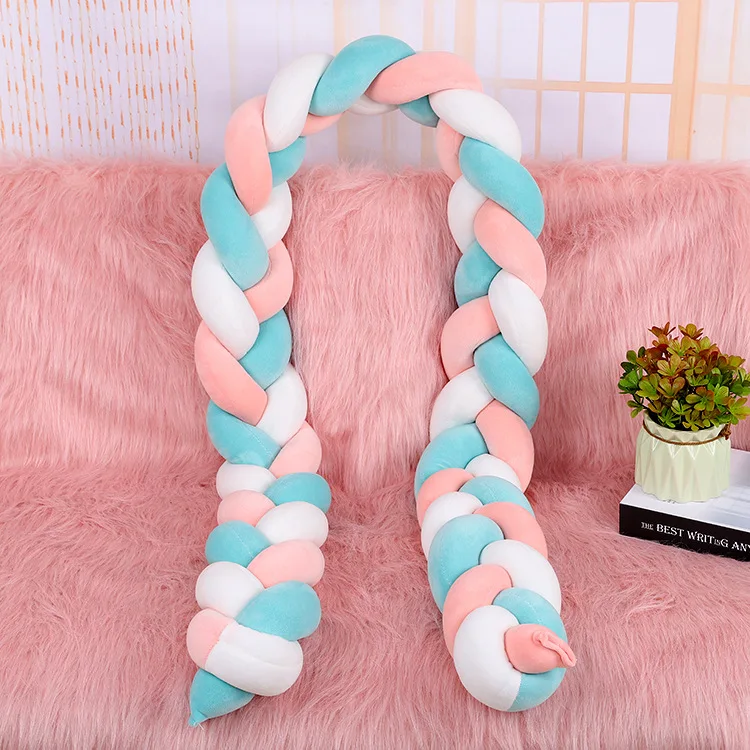 pink white blue 1,5 м плетеная плюшевая Колыбель для детской комнаты, декор для детской комнаты, ручная вязка, завязывающаяся кроватка, бампер для детской кровати, подарок для новорожденного - Цвет: pink white blue