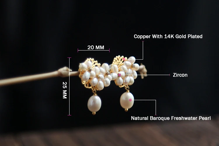 

Green Purple Handmade Natural Fresh Water Pearl Stud Earrings For Girls Anniversary Gifts Women's Classic Baroque Pearl Jewelry