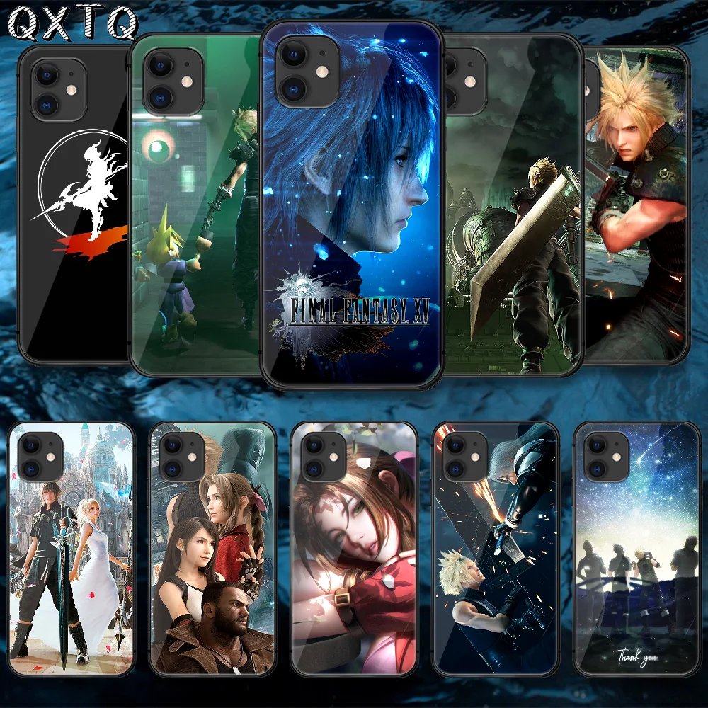 

QXTQ Final Fantasy VII Game Tempered Glass Phone Case Cover For IPhone 5 6 7 8 11 12 S Plus Xr X Xs Pro Max Mini Se 2020 Black