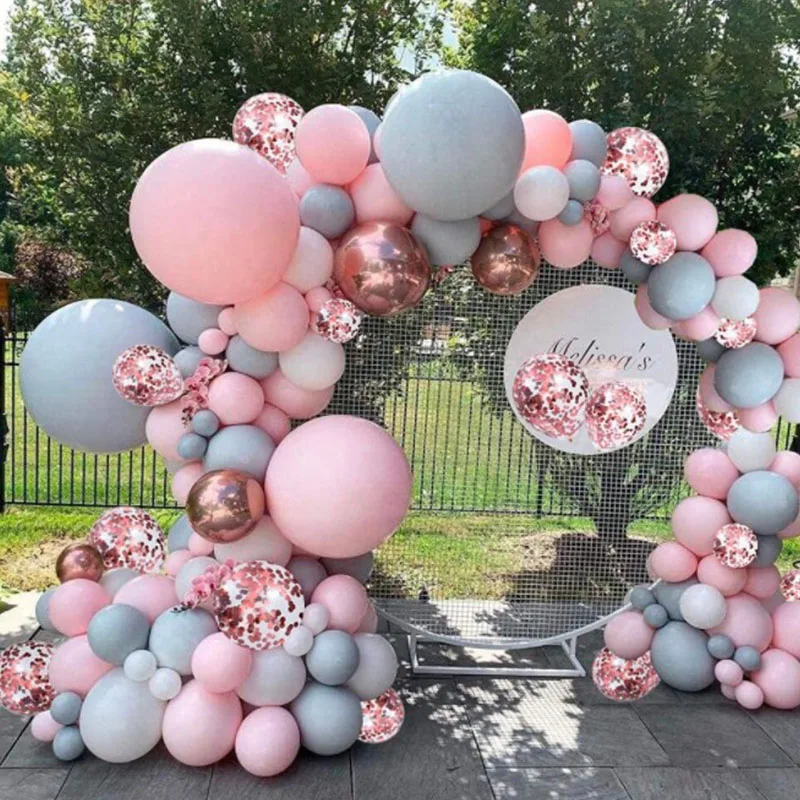 

167 шт., свадебная гирлянда с розовыми и серыми элементами