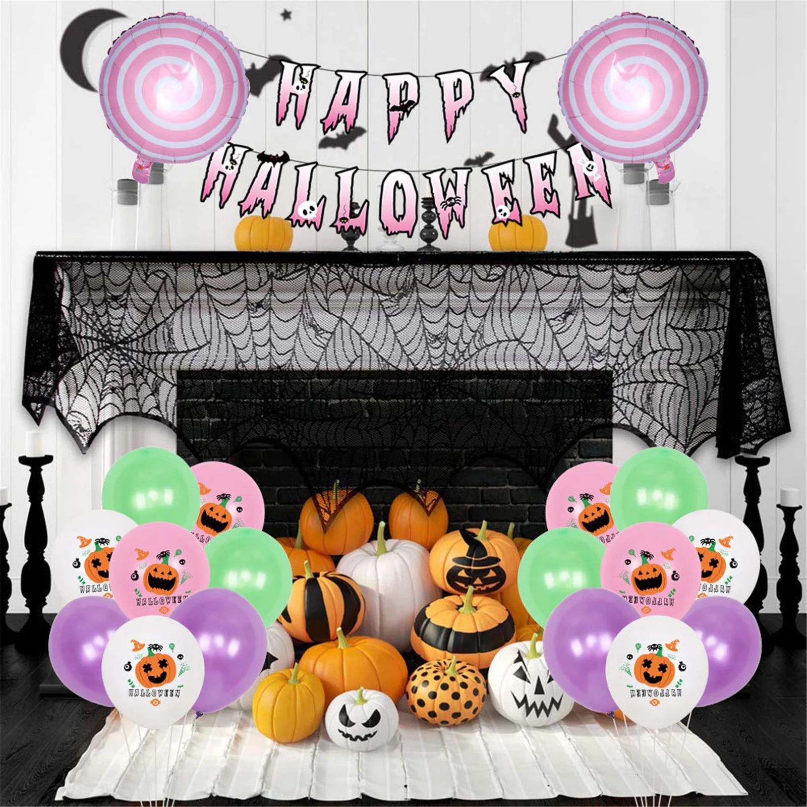 

Happy Halloween Alphabet Balloons Aluminum Foil Banner Pumpkin Ghost Spider Cat Party Decor DA