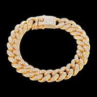 hip hop 12mm bling iced out rapper bracelet full rhinestone pave with miami cuban link chain bracelet for men jewelry