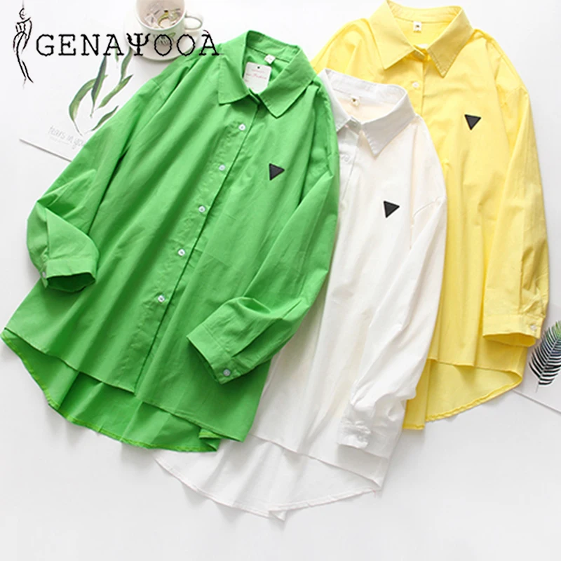 Genayooa High Quality Women Shirts White Long Sleeve Cotton Streetwear Blouse Female Korean Style Tops And Blouses 2019 |
