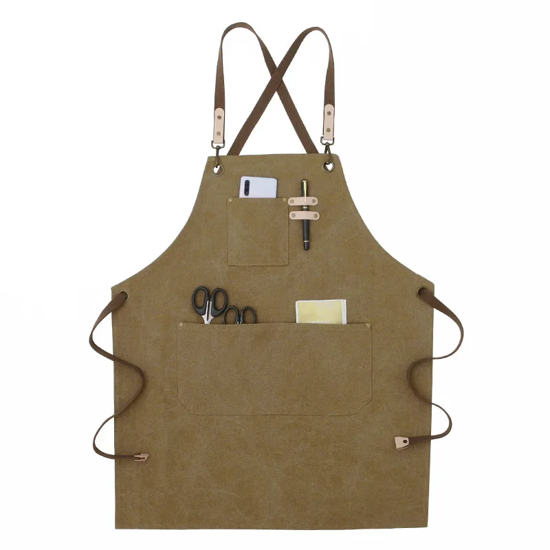 

Apron Customizable Logo Fashion Canvas Antifouling Barber Coffee Milk Tea Shop Kitchen Household Work Clothes G0221