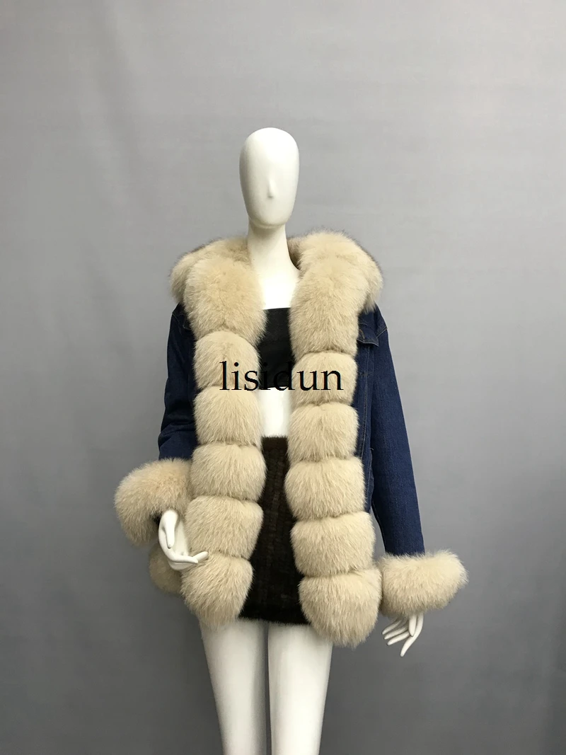2021 natural fox fur coat Silver Fox collar plus size long winter Jacket Rex rabbit liner red fox hooded thick warm parks Disass