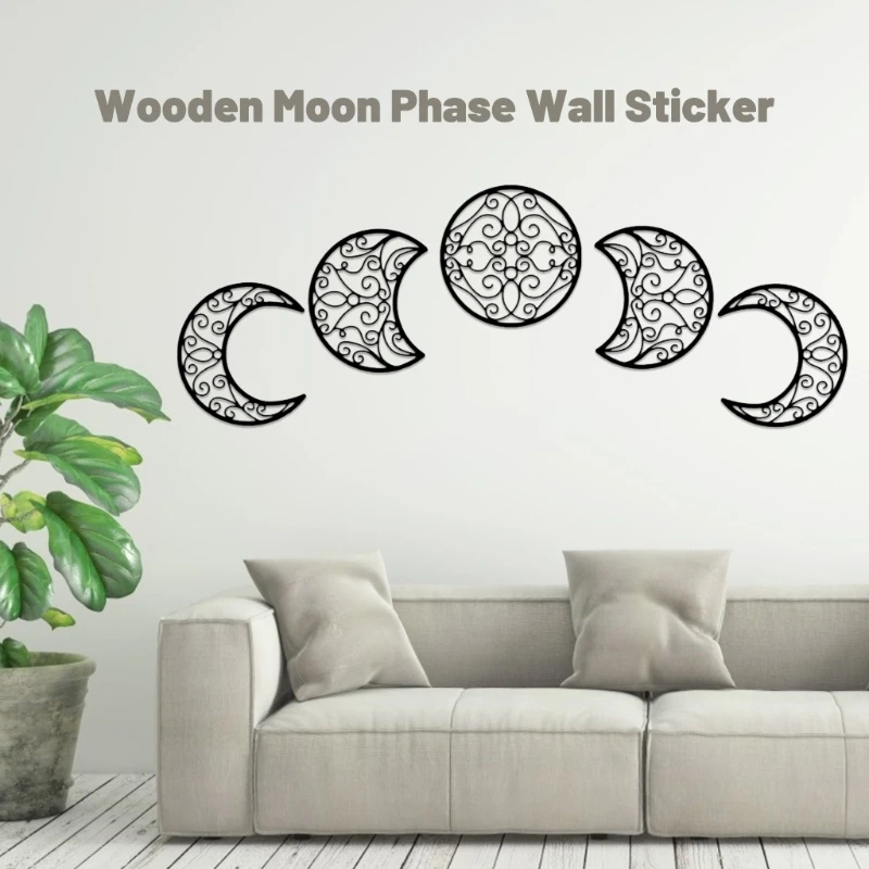Деревянная рамка фаза Луны наклейка на стену черная луна украшение внешний вид