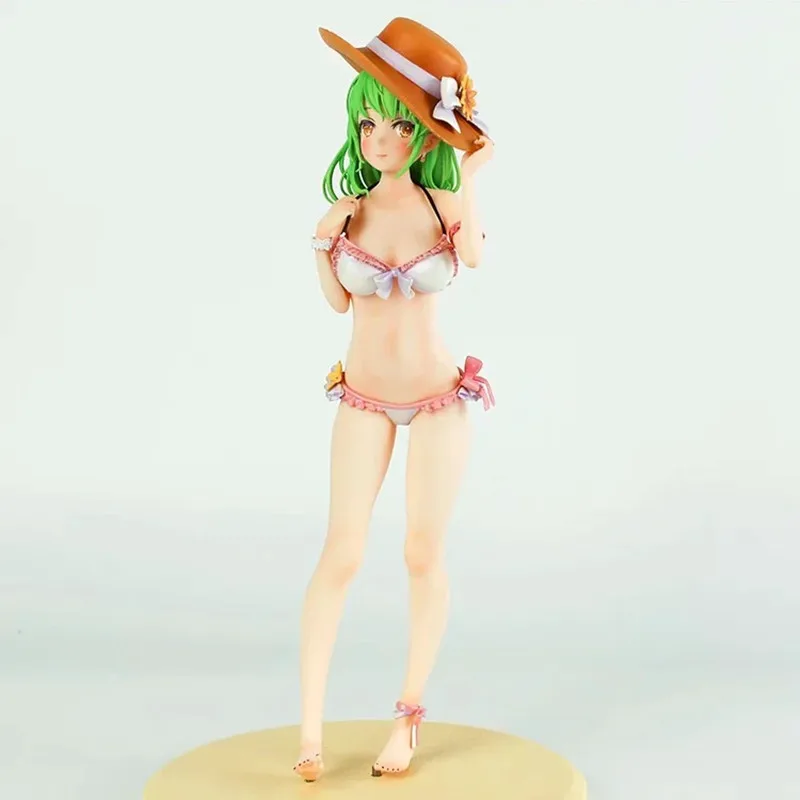 

24cm Atmospheric Industry Fate Anime Action Figure Green Hair Swimsuit Straw Hat Hot Girl PVC Collection Model Doll Toy for Gift