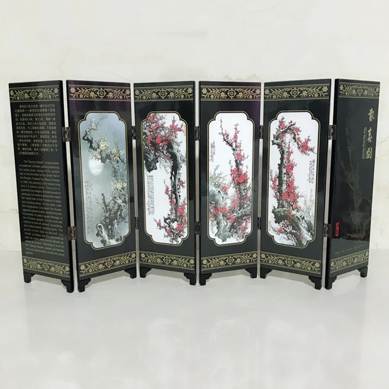 

6-Panel Mini Spring Bamboo Screen Room Divider Wood Folding Partition 48*24*0.6cm Screen Home Gift Wedding Decoration