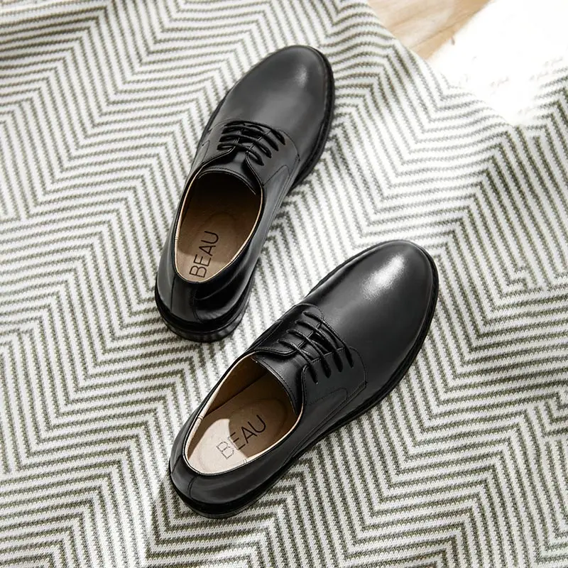 Туфли дерби BeauToday женские мягкая телячья кожа на шнуровке круглый носок