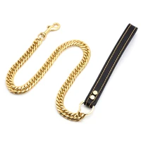 pet dog leash gold chain puppy collar necklace stainless steel bulldog collar leash 17mm small middle large dog leash