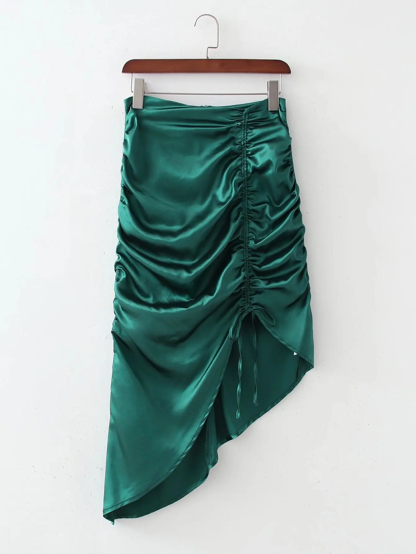 

Женская модная плиссированная однотонная ассиметричная юбка на шнуровке, женские повседневные облегающие атласные юбки на молнии сзади