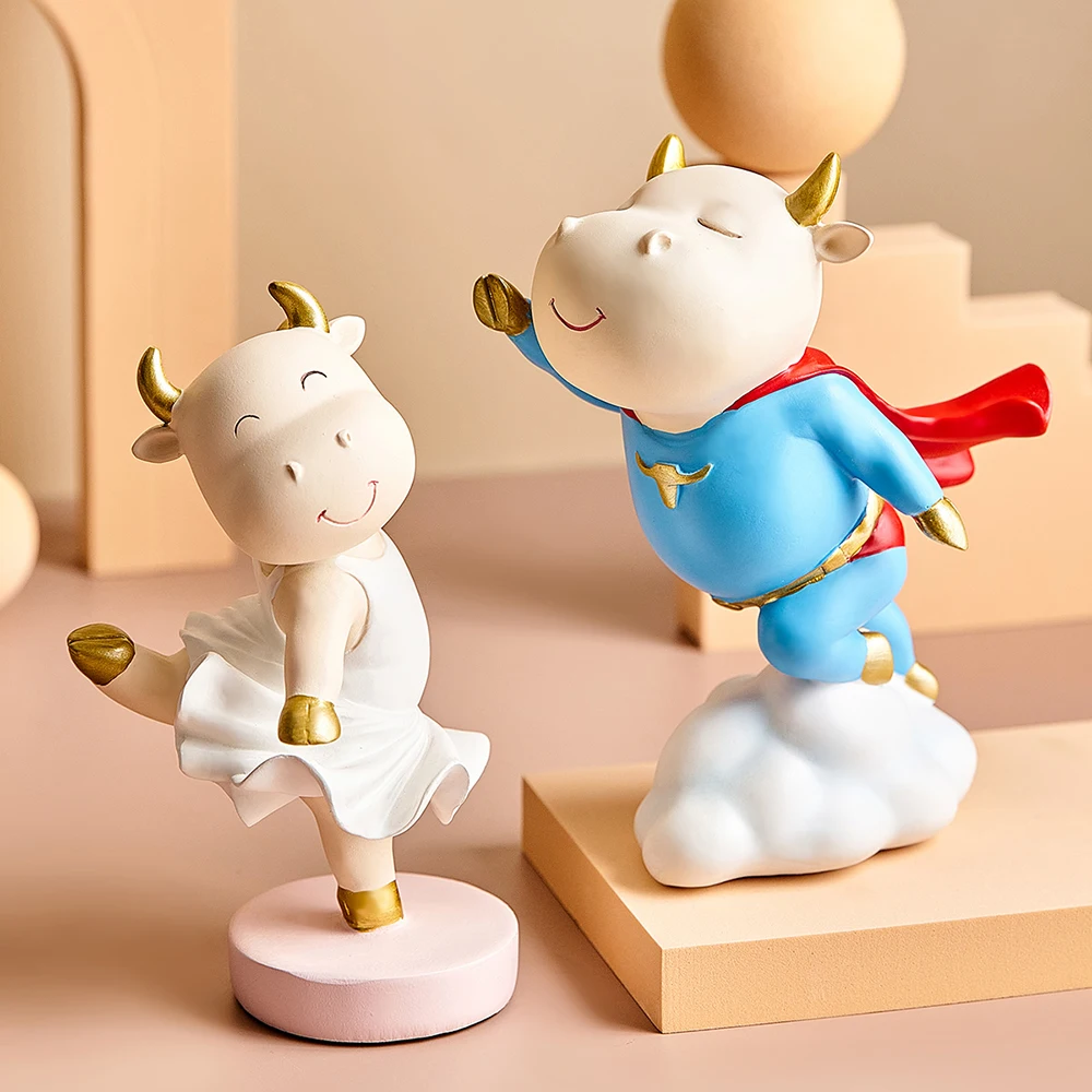 

Декор для гостиной, фигурки животных, домашний декор, кавайная модель коровы с плоской спинкой, подарок на день рождения ребенка, Мини садов...