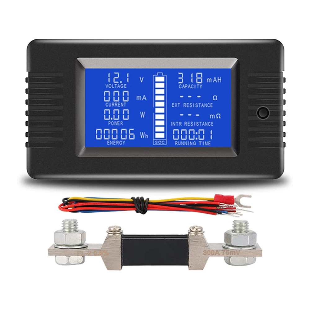 

LCD DC Voltmeter Ammeter Power Energy Digital Voltage Current Cap Ohm Hour SOC Meter LCD DC 60-200V 10A/50A/100A/200A/300A Shunt