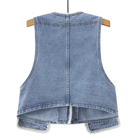 spring and summer 2021 new womens beaded sleeveless jacket vest cowgirl vest one button plus size all match slim jeans jacket