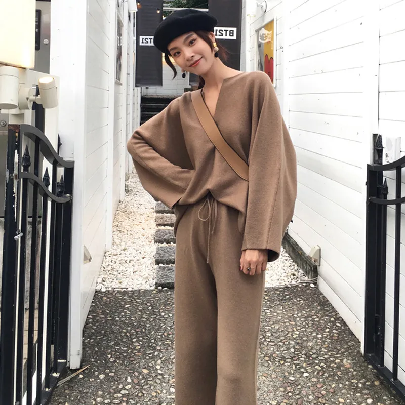 Mozuleva свободные трикотажные свитера 2 шт. Комплект женский спортивный костюм 2019