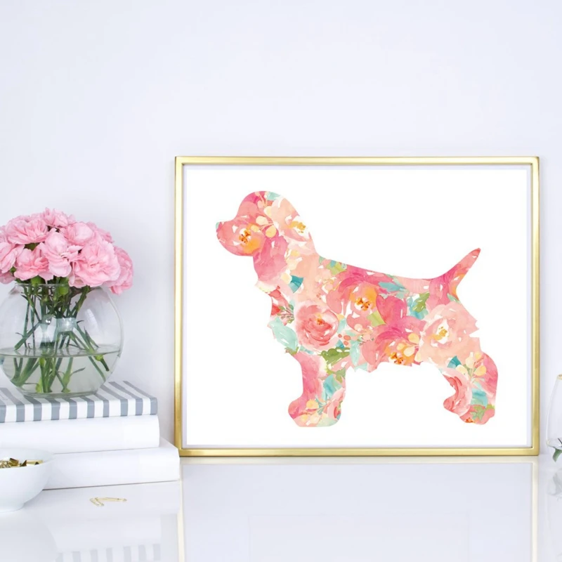 Щенок Кокер-спаниель Портрет с цветочным рисунком собаки плакат для детской