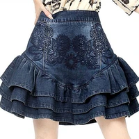 faldas mujer moda 2022 spring summer casual blue denim skirt fashion high waist ethnic embroidery short skirts