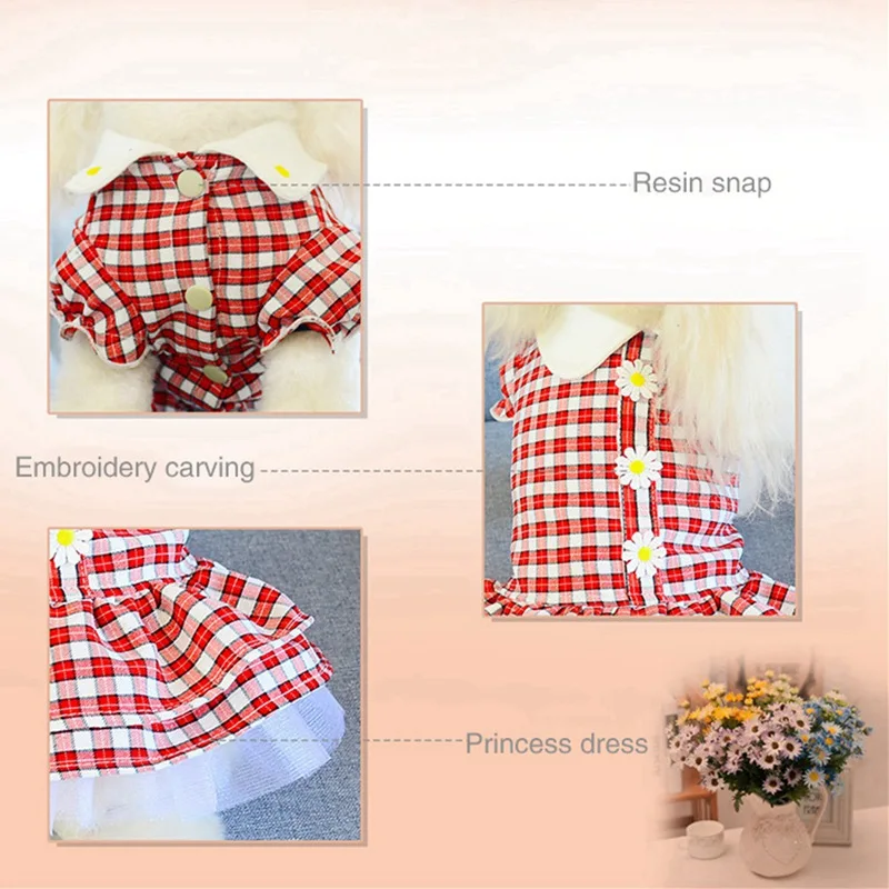 

Plaid Dog Dress Lace Dressing Suit Pet Dog Princess Skirt Clothes Wedding Clothing Puppy Spring Summer Cotton Skirt Small Sog