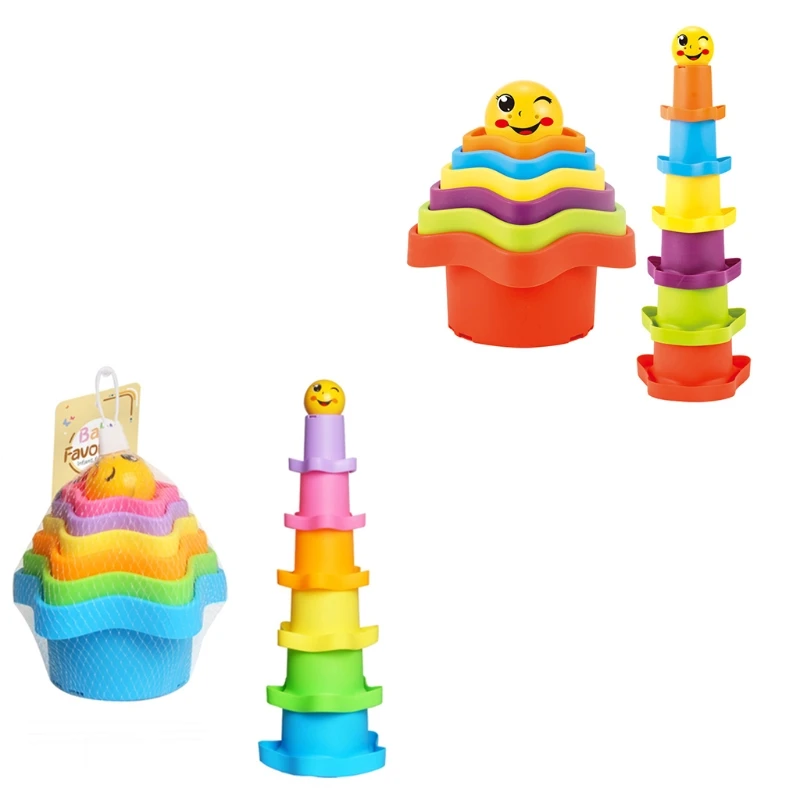 

Bath Combination Toys for Kids 0-6 Table Interactive Rattle Stacked Cups Tower Fun Toy Gifts for Infants Baby Supplies A2UB
