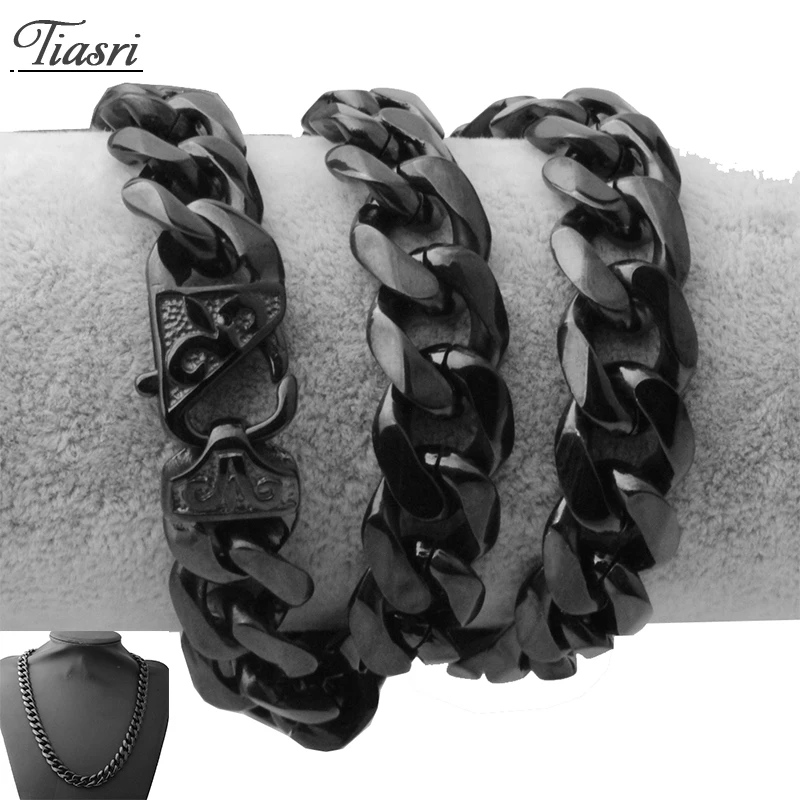 

Tiasri 12mm Punk Men's Stainless Steel Necklace Bracelet Gothic Style Chain Cuba Miami Link Choker Hip-hop Male Jewelry Gift
