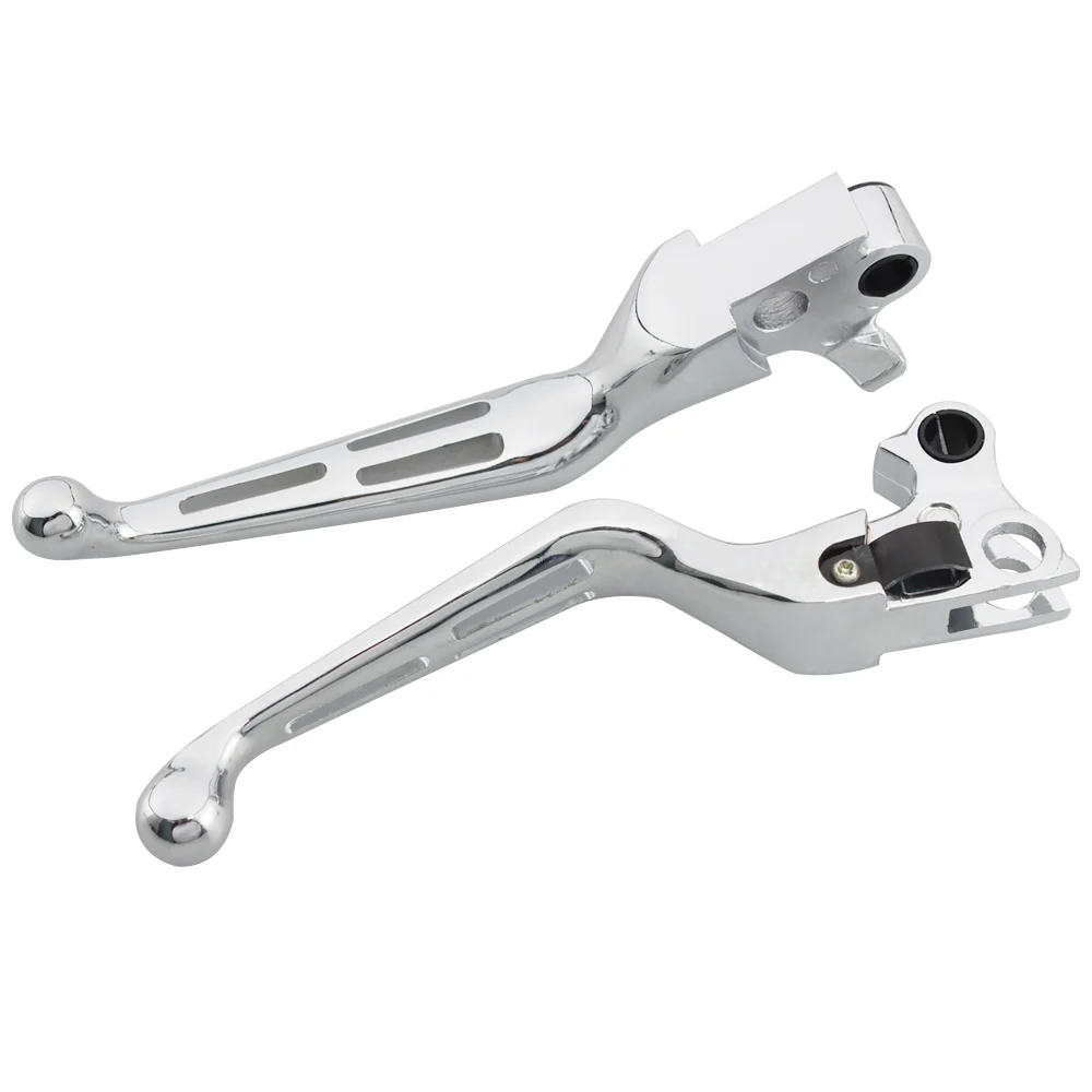 Universal Motorcycle Chrome Slotted Clutch Brake Levers For Harley Sportster XL 883 1200 Softail FXDB Street Bob Dyna Glide |