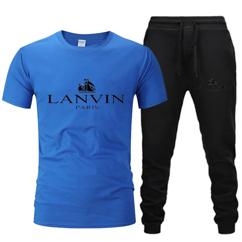 

2021 Spring And Summer Men Leisure Exercise Jogging New Joker Cotton Short Sleeve + Movement Pantsuits Two-Piece Outfit