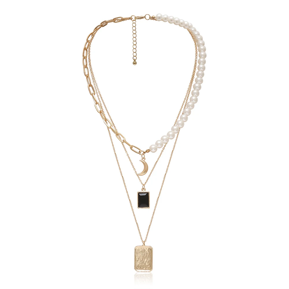 

Multi Layered Chain Pearl Choker Necklace Collar Statement Vintage Moon On The Neck Pendant Necklace Set Women Aesthetic Jewelry