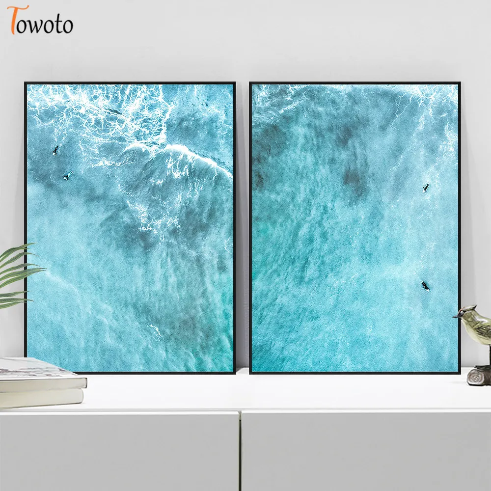 Пейзаж синий океан холст живопись настенный художественный плакат печать