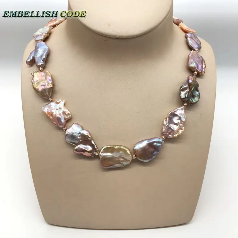 High Class Decor Good Lustrous Pearl Necklace Keshi Irregular Square Baroque Style Peach Golden Mixed Freshwater Fine Jewelry | Украшения и