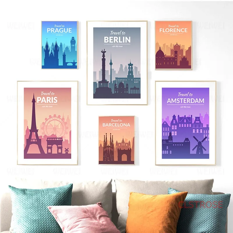 

Abstract World Famous City Nordic Posters And Prints Wall Art Canvas Painting Cartoon Wall Pictures For Baby Kids Room Decor