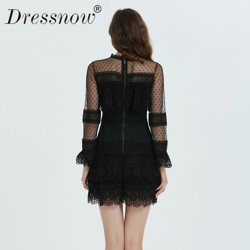 Dressnow высокое качество женское черное Открытое сексуальное кружевное платье
