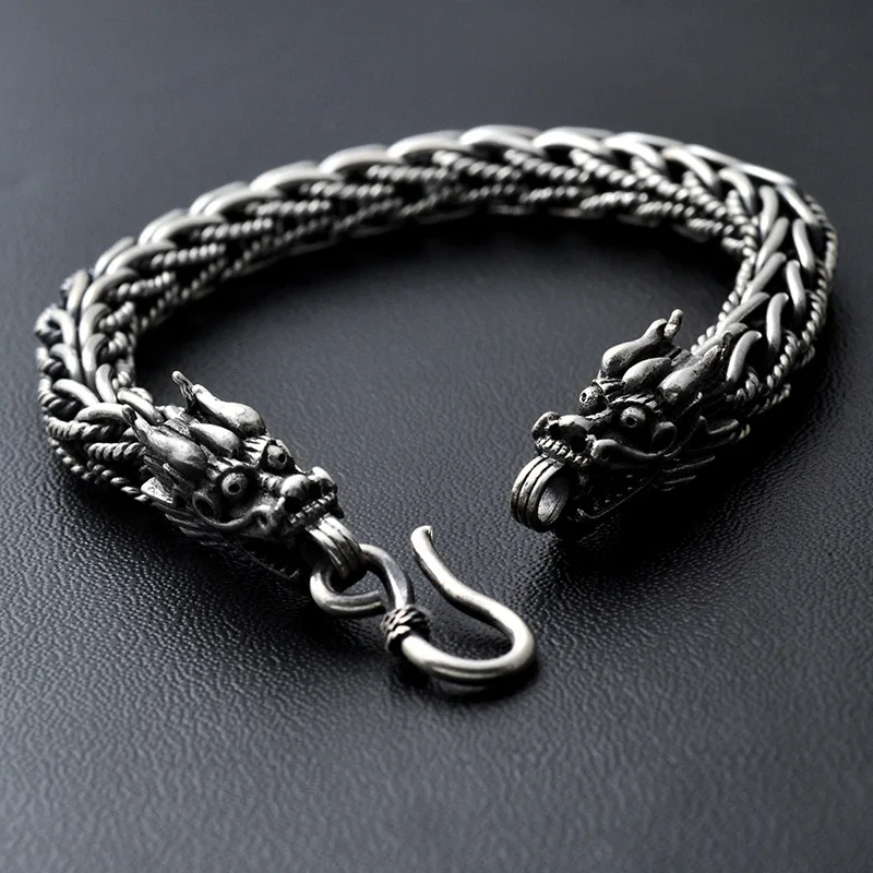 

Men bracelet 925 silver colour Jewelry Heavy Duty Men's Bracelet Retro Punk Style charm Men's Bracelet Thai chain dragon retro