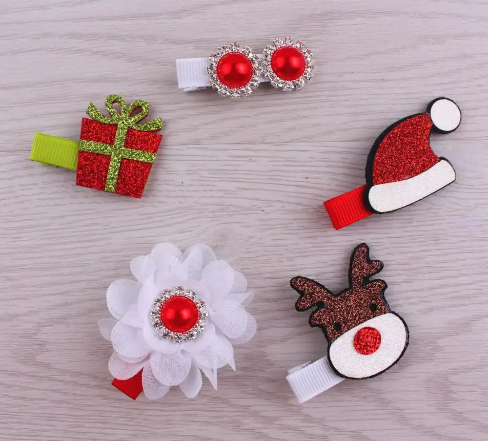 

5pcs/set bow Hair Clips for Girls Christmas Baby Girl Hairpins Headdress Barrettes Hair Bow Princess Kids Hair Accessories