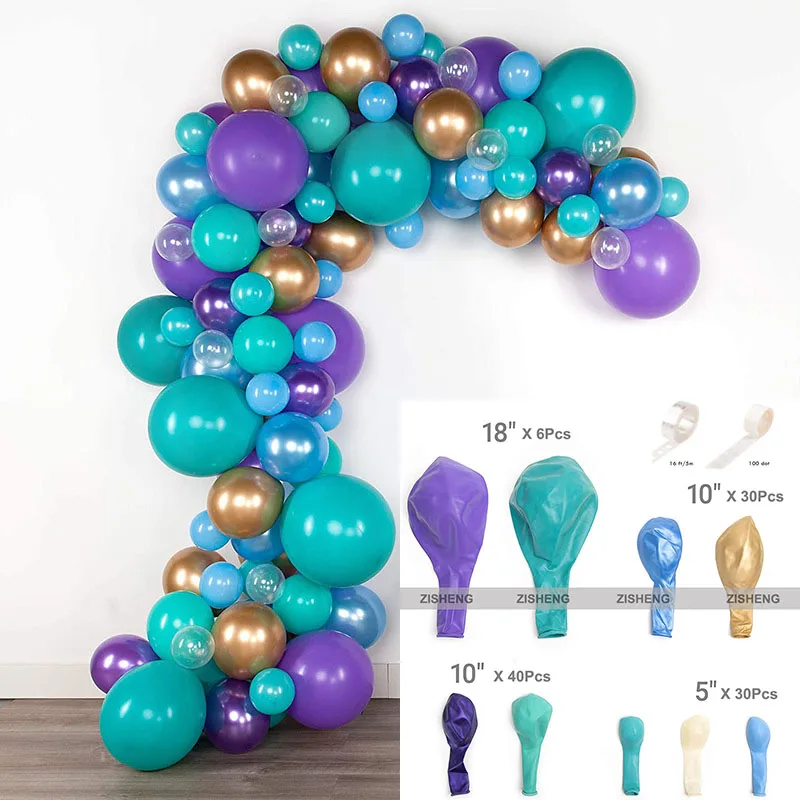 Guirnalda de globos de l&aacute;tex p&uacute;rpura y azul, suministros de fiesta de tema de sirena para Baby Shower, ni&ntilde;os y ni&ntilde;as, decoraci&oacute;n para eventos de cumplea&ntilde;os, 98 Uds.-2