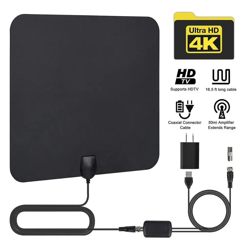 Цифровая HDTV антенна XYCING 4K комнатная усиленная диапазон 50 миль HD1080P DVBT2 Freeview TV HD