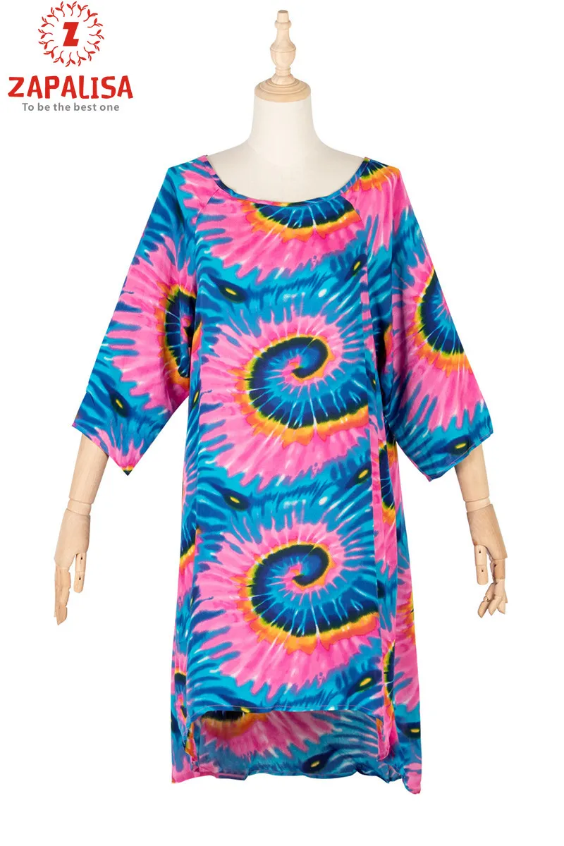 

Fashion Women Summer Casual Loose Dress Irregular Design O-Neck Half Sleeve High Waist Print Pullovers Dress