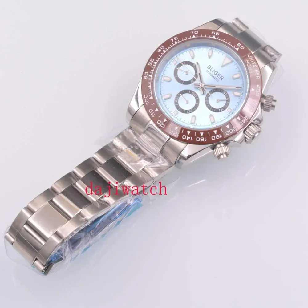 Роскошные мужские автоматические часы с синим циферблатом и сапфировым стеклом