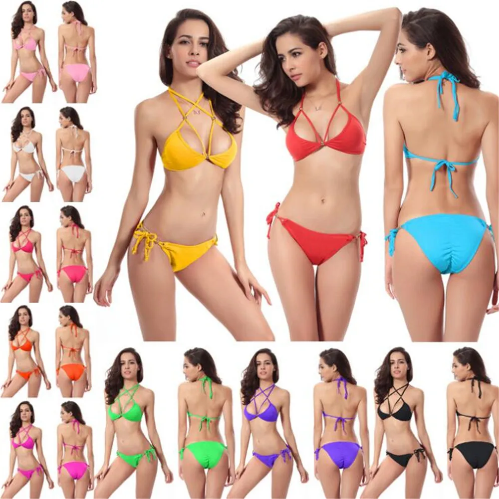 

string bikini 2020 swimwear women swimsuit bikinis set biquini swimm suit fashion Beaded Chest pad Triangle Quick dry Backless