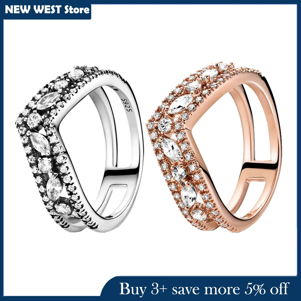 

2021 NEW 925 Sterling Silver Rings Sparkling Marquise Double Wishbone Ring Women Engagement Anniversary Original Jewelry Making