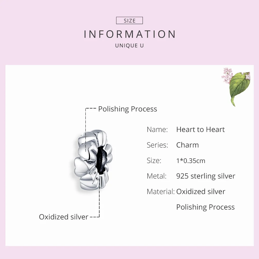 Подвеска для браслета серебряная бусина в форме сердца | Украшения и аксессуары