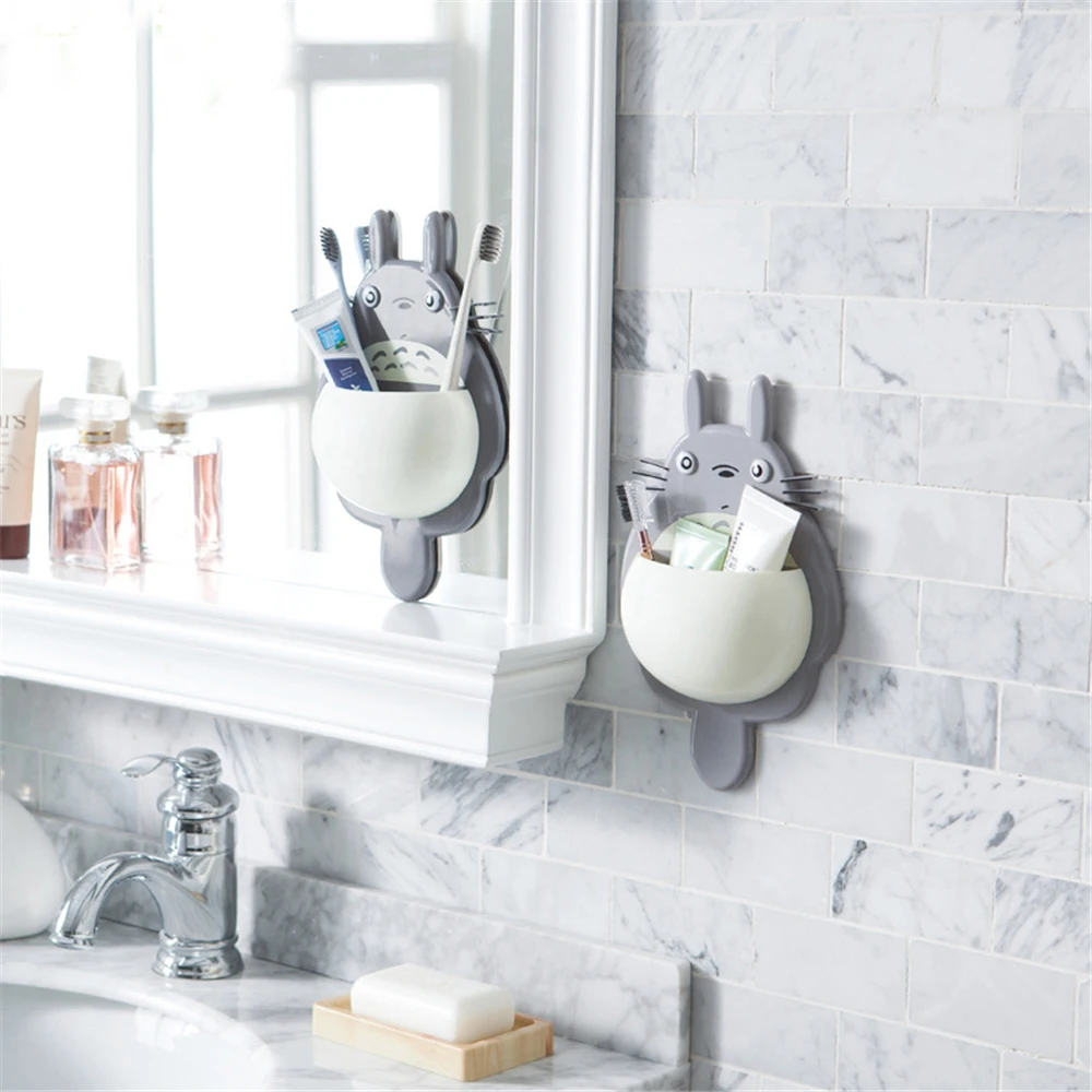 1PCS Wall Mounted Toothbrush Holder Cute Totoro Sucker Box Bathroom Organizer Tools Accessories and Toothpaste Stand | Дом и сад