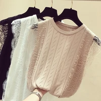 hollow out knitted vests women tops o neck solid lace summer fashion female sleeveless casual thin sweater vest woman pullover