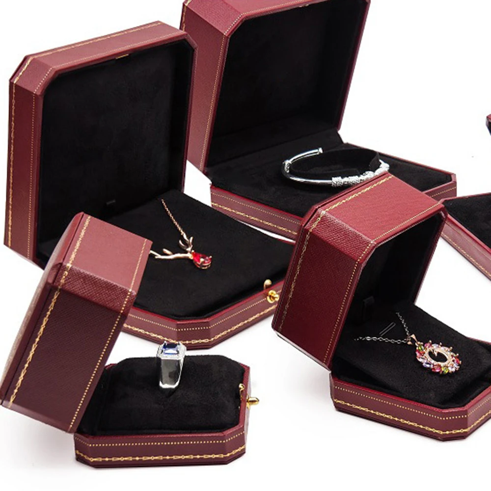 Red jewellery wedding ring box Luxury jewelry gift packaging organizer necklace earring holder Octagon Bracelet package